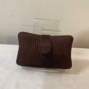 Carlo Fellini Evening Bag Brown Pleated Satin Clutch with Strap